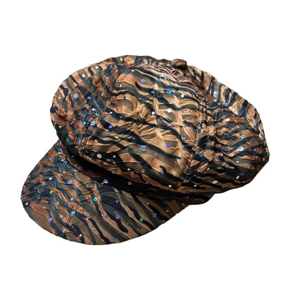 Accessories - Bedazzled funky textured stripe mesh animal print conductor hat